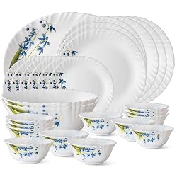 Larah by BOROSIL Fluted Series Lavender Opalware Dinner Set 27 Piece