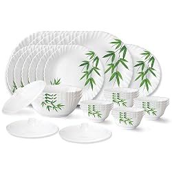 Larah by Borosil Bamboo Opalware Dinner Set 31 Pieces for Family of 6