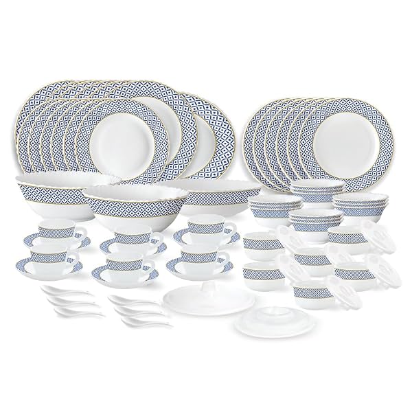 Larah by Borosil Juliet Fluted Series Opalware Dinner Set 66 Pcs