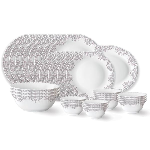 Larah by Borosil Lark Fluted Series Opalware Dinner Set
