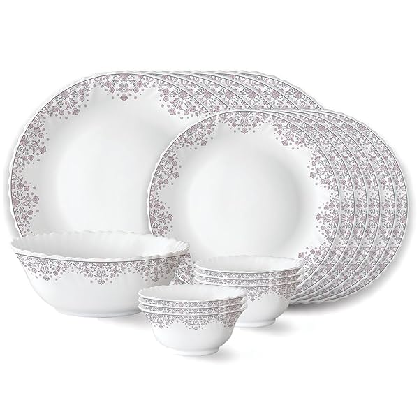 Larah by Borosil Lark Fluted Series Opalware Dinner Set