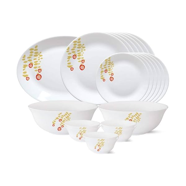 Larah by Borosil Pebbles Opalware Dinner Set, White - 21 Pcs