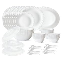 Larah by Borosil Silk Series Opalware Dinner Set | for Family of 6 | Microwave & Dishwasher Safe |