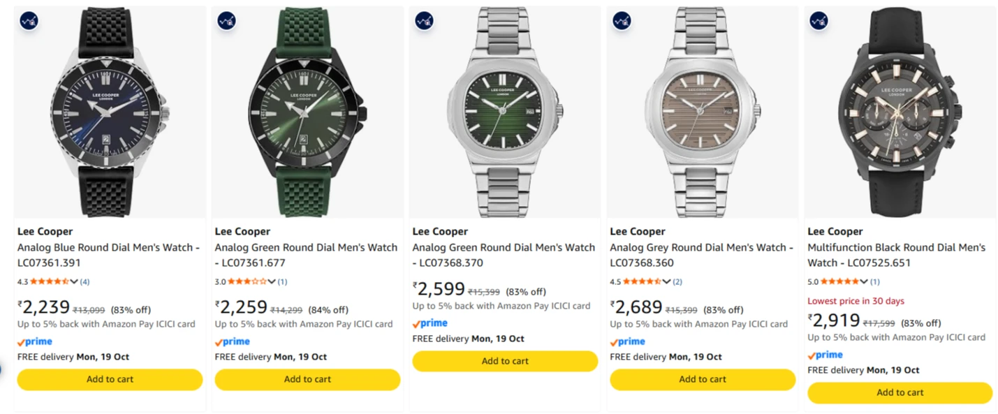 Lee Cooper Men's Watch at minimum 83% Discount