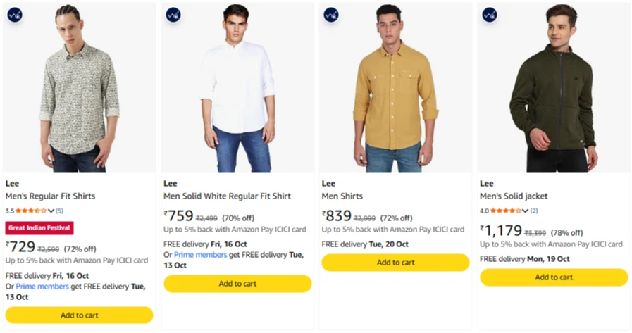 Lee Men's Shirt at minimum 70% Discount