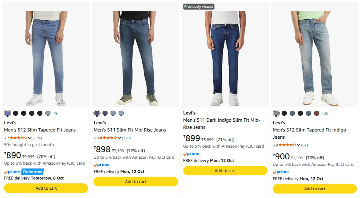 Levi's Men's Jeans at minimum 70% Discount