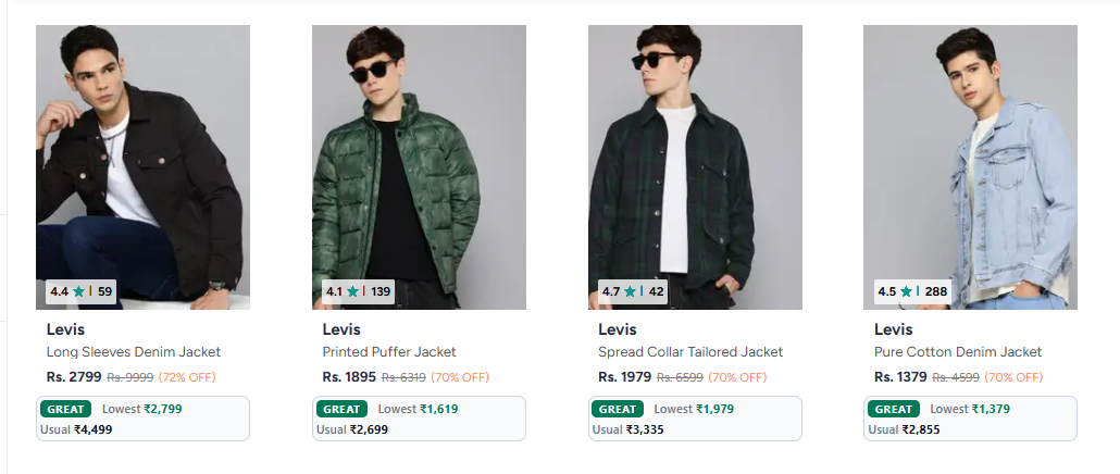 Levis Men's Jacket at minimum 70% Discount