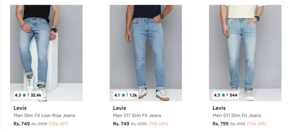 Levis Men's Jeans Stating at ₹749