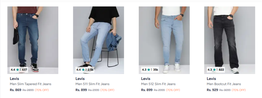 Levis Men's Stretchable Jeans Upto 70% OFF