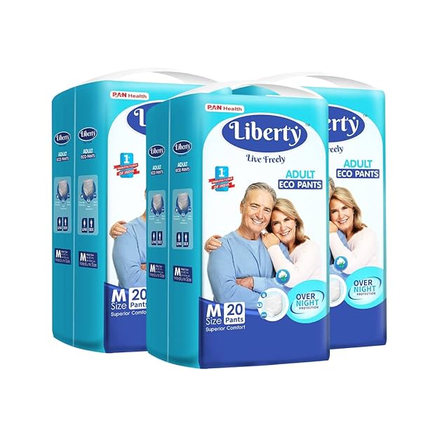 Liberty Eco Adult Diaper Pants, Medium (M) Size, 60 Count, Waist Size (61-115cm | 24-45 inches), Unisex, High Absorbency