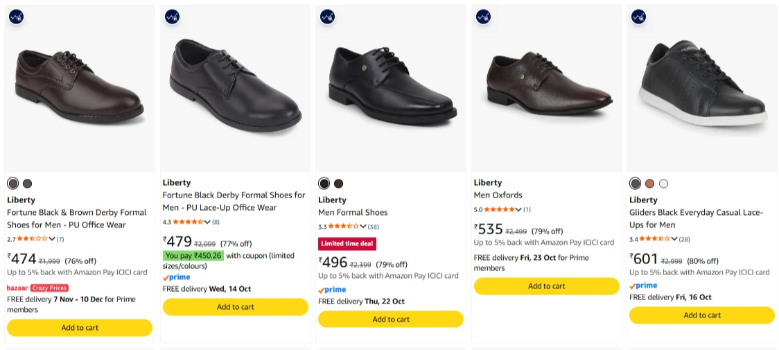 Liberty Men's Formal Shoes upto 80% Discount