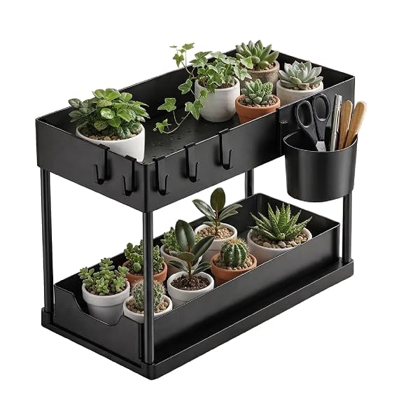 Lifelong 2 Tier Plant Stand Indoor with Storage Tray and Hooks