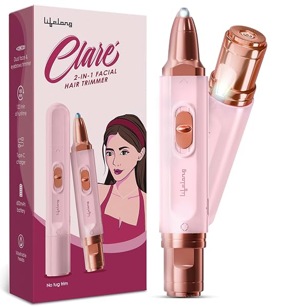 Lifelong 2in1 Face & Eyebrow Trimmer for Woman |Painless Portable Gentle Face