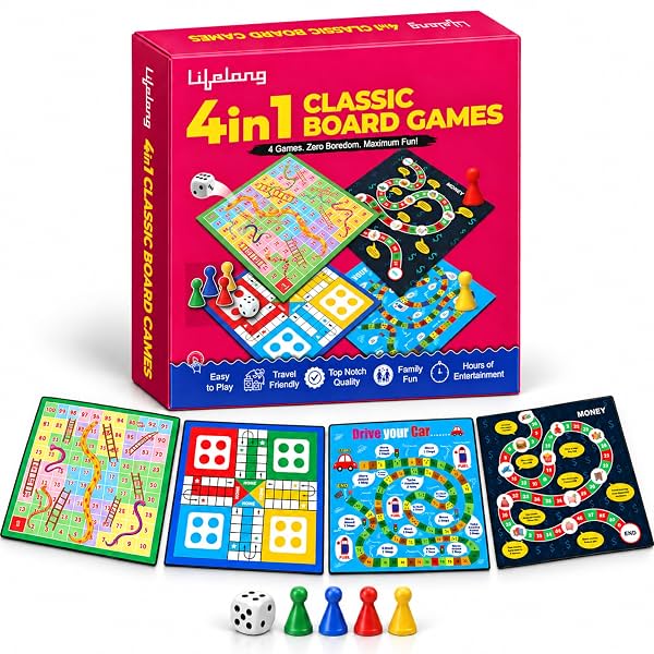 Lifelong 4-in-1 Classic Board Games Set | Ludo, Snakes & Ladders