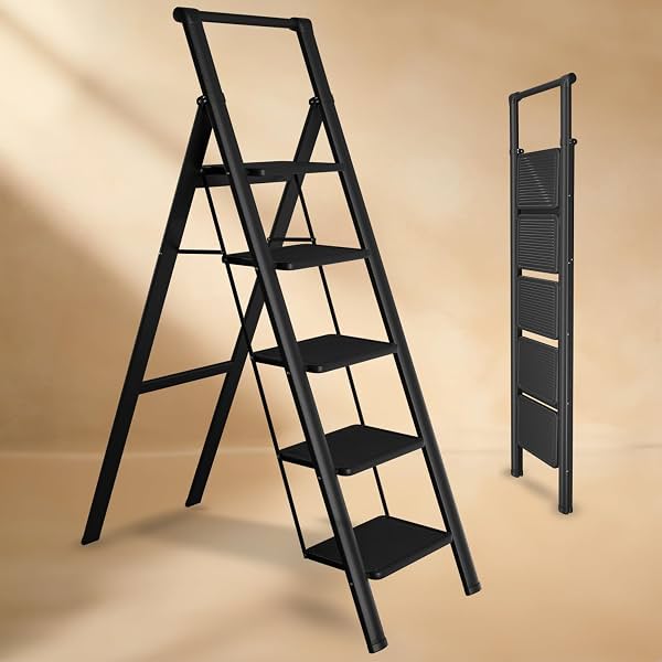 Lifelong 5 Steps Steel Ladder with Handle for Home, Foldable & Portable Stairs