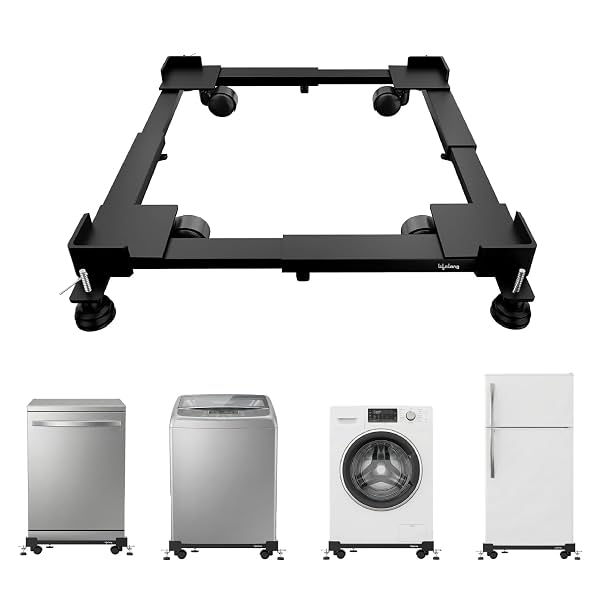 Lifelong Adjustable Washing Machine Stand with Wheels, Heavy Duty Steel Trolley f