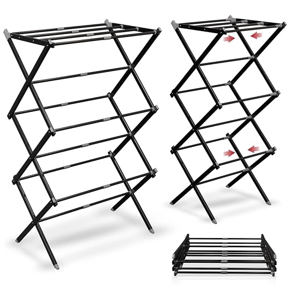 Lifelong Carbon Steel Foldable Clothes Drying Stand for Laundry, Expandable Heavy Duty Space Saving Drying Rack with Adj
