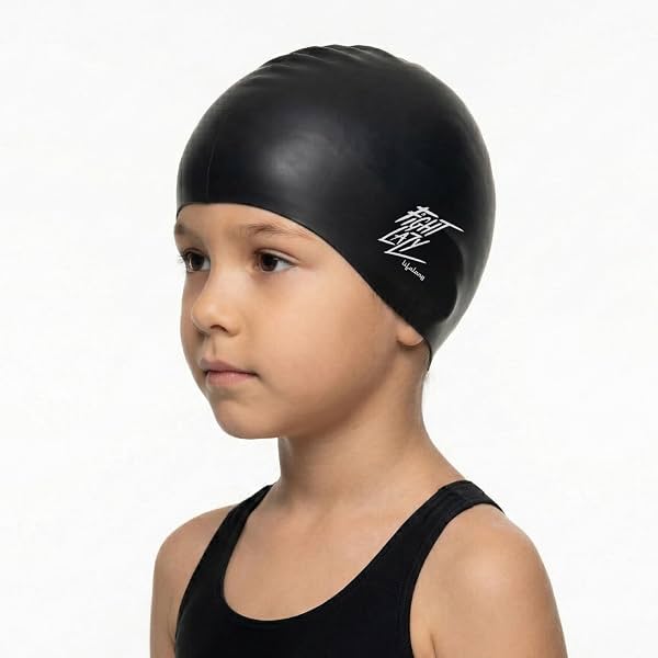 Lifelong Kids Swimming Cap Silicone, Black, Unisex, No Hair Pulling