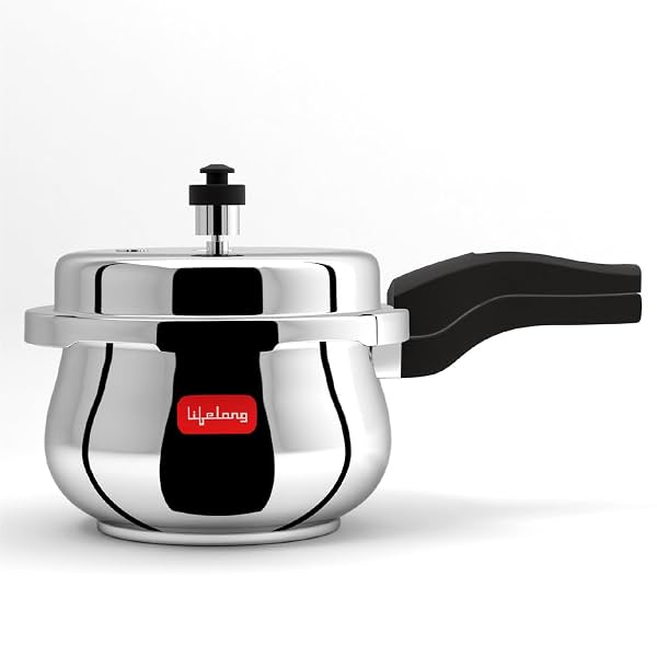 Lifelong Stainless Steel Curve Pressure Cooker 2Liters | Induction & Gas Stove Compatible with Outer Lid, ISI Certified