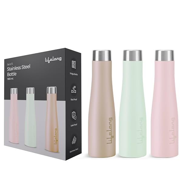 Lifelong Stainless Steel Water Bottle 900ml |(Pack of 3)