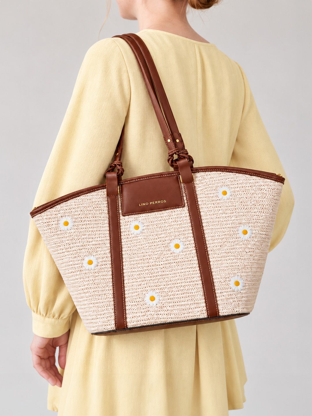 Lino Perros Monroe Floral Embroidered Canvas Large Shopper Tote Bag