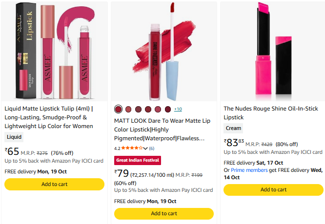 Lipsticks at minimum 60% Discount