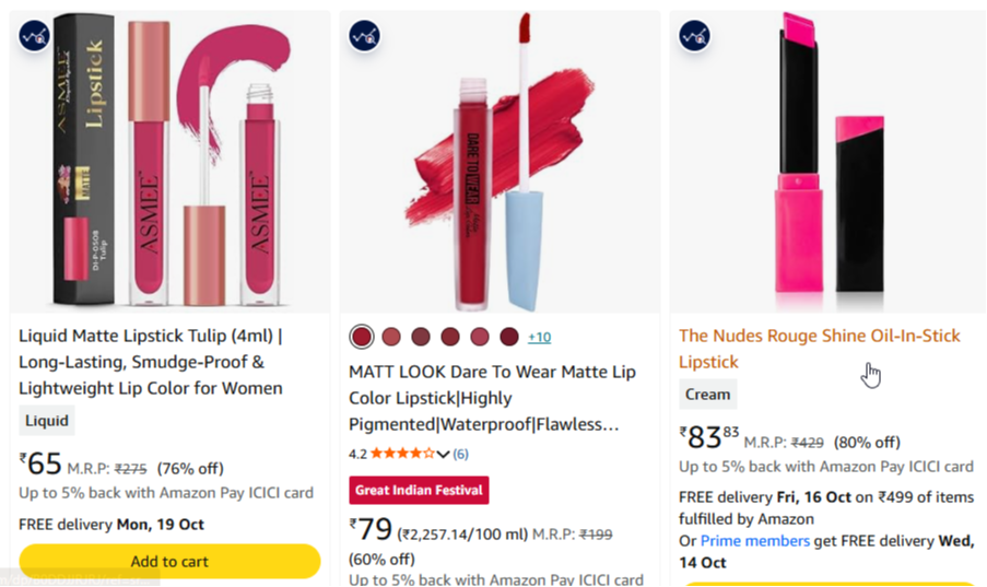 Lipsticks at minimum 80% Discount