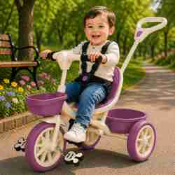 Little Olive Kids Tricycle with Parent Handle, Safety Harness & Basket
