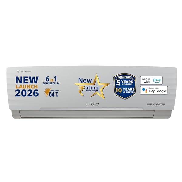 Lloyd 1.5 Ton 5 Star Wi-Fi Inverter Split AC 2026 New Star Rated (6 in 1 Convertible, Cools Up To 54°C, Voice & Wi-Fi En
