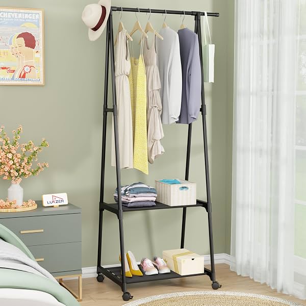 Lukzer A-Shape Garment Rack with 2 Bottom Shelves