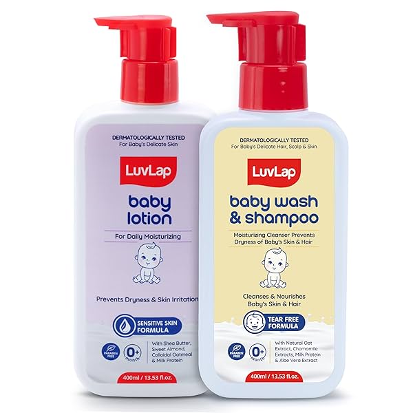 LuvLap Baby Wash, Shampoo & Lotion Combo (400ml Each)