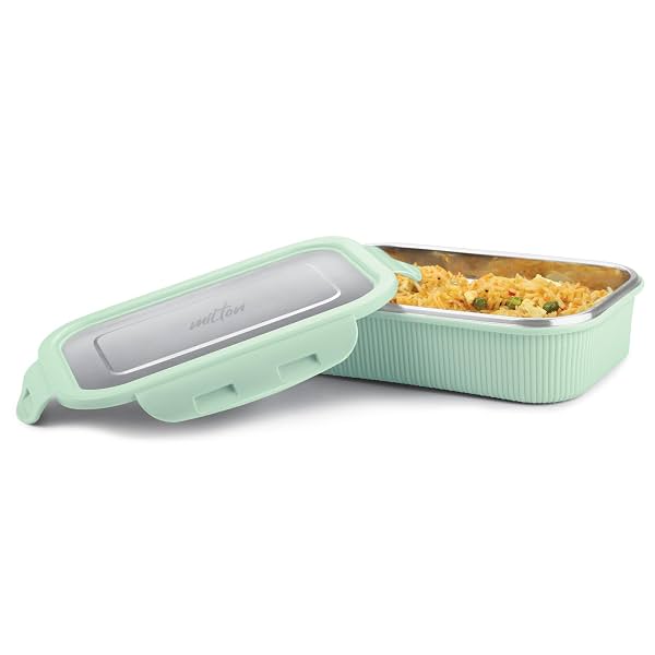 MILTON Cool Touch Rectangular 800 Stainless Steel Container, 780 ml, Aqua Green