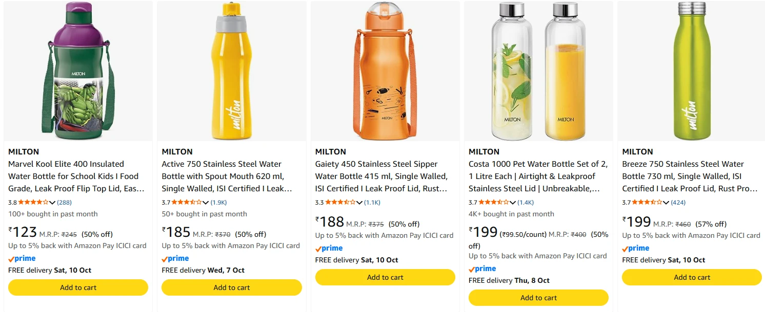 MILTON Water Bottle upto 57% Discount