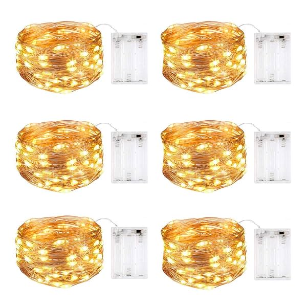 MIRADH 10Ft 30 LED Fairy Lights Pack of 6, Battery Operated Warm White Twinkle String Lights