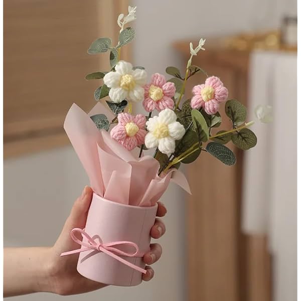 MPROW 1pcs Artificial Crochet Flower Bouquet/Artificial Flowers Bunch/Crochet