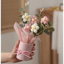 MPROW 1pcs Artificial Crochet Flower Bouquet/Artificial Flowers Bunch/Crochet