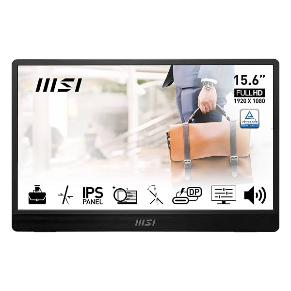 MSI PRO MP161 E2 15.6 inch FHD Portable Monitor, 1080p IPS 60Hz, Anti-Flicker