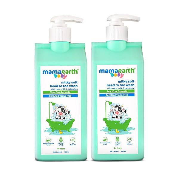 Mamaearth Milky Soft Head to Toe Wash With Oats, Milk, and Calendula for Babies | 2-in-1 Tear-Free Body Wash & Shampoo |