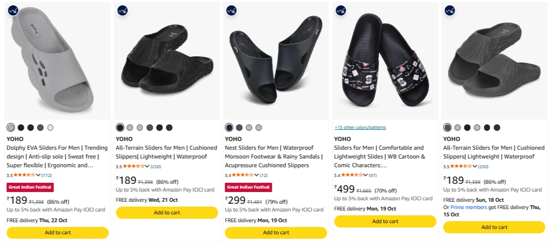 Men's Sliders Starting @ ₹189