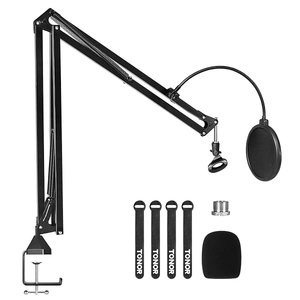 Microphone Stand Extension Arm, TONOR Studio Suspension Scissor Boom Arm with Pop Filter, 3/8\' to 5/8\' Adapter, Mic Cl