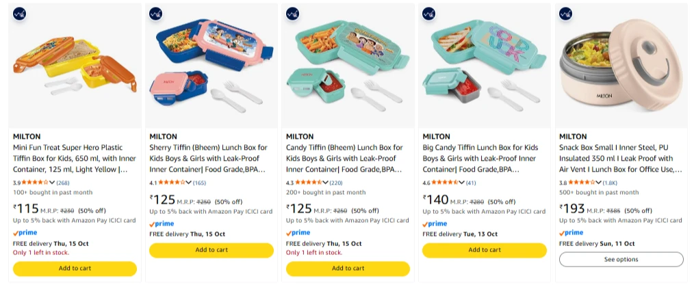Milton Lunch Box Starting @ ₹115