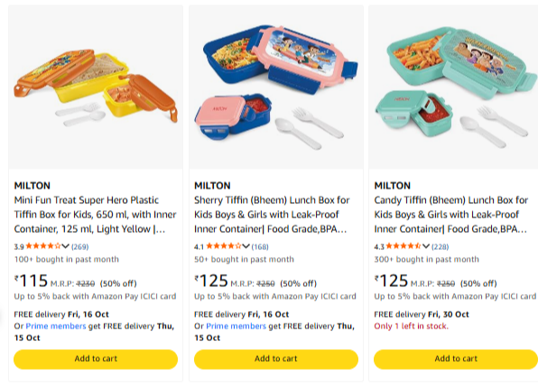 Milton tiffin box upto 50% Discount