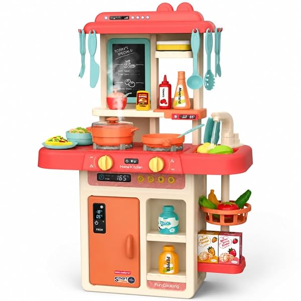 MiniExplorer Kitchen Set for Kids, Big Kitchen Playset with Sound & Light and Cooking Stove,44 Pcs Toy Kitchen Accessori