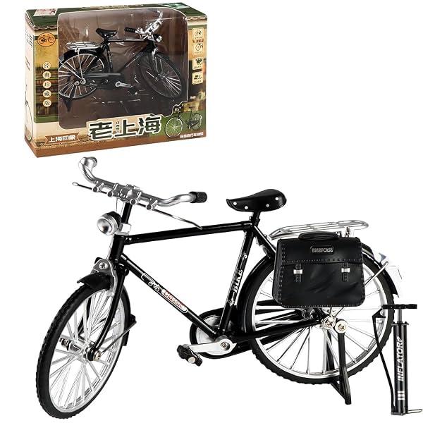 Miniature Bicycle Model Decor Showpiece with Saddlebag and Stand