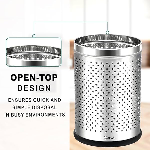 Mofna Stainless Steel Perforated Dustbin for Home, Trash Can with Anti-skid Base, Garbage Bin for Bathroom, Office, Bedr