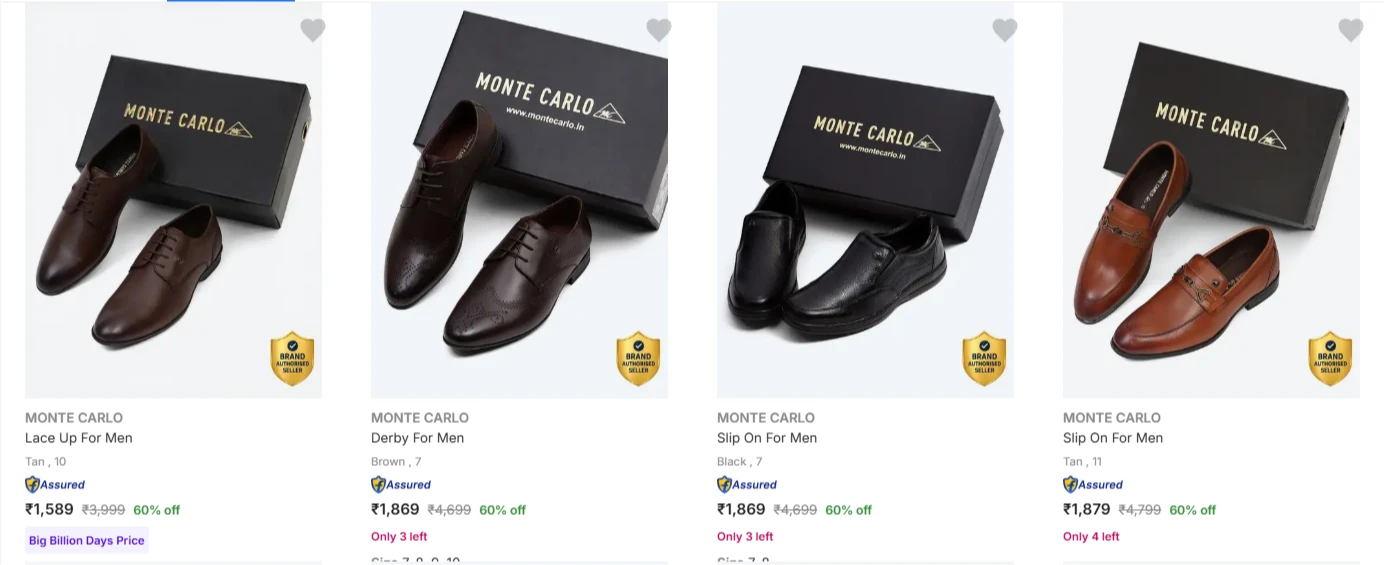 Monte Carlo Men’s Formal Shoes at minimum 60% Discount