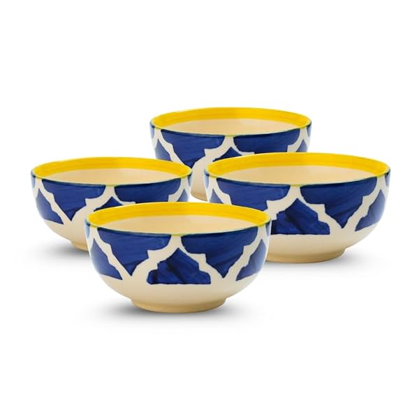 Motka Moroccan Print Blue Ceramic Bowl Set of 4 (200ml Each)