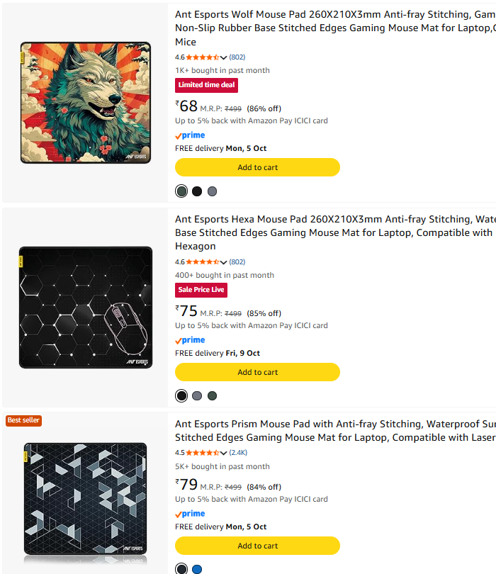 Mouse Pad at up to 92% Discount