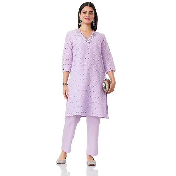 Myx Women Schiffli Embroidery Kurta Pant Set