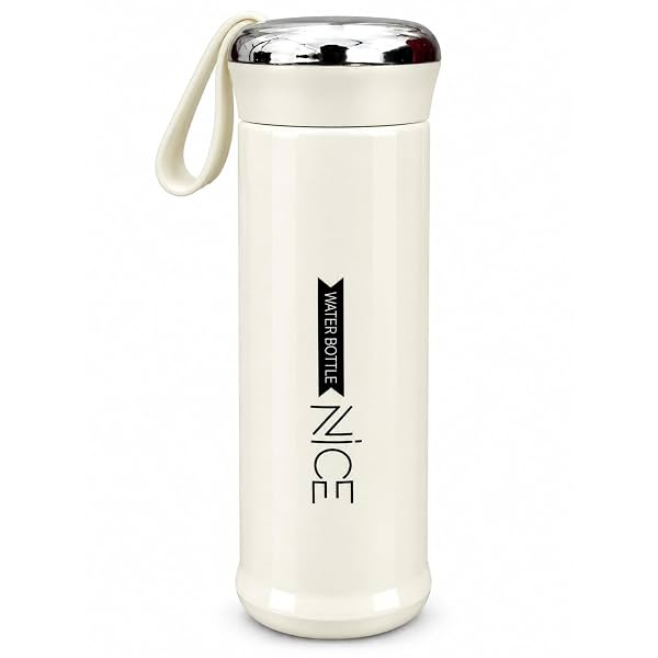 NICE Water Bottle with Glass Inner, 400 ml, Cream